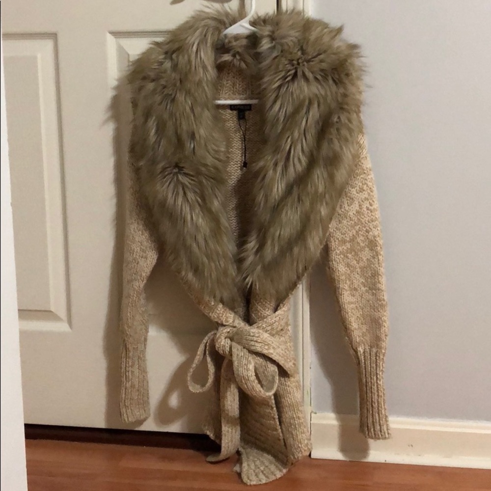 Express faux fur collar sweatercoat